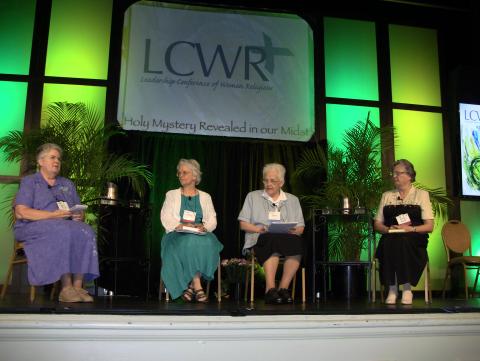 Carol Zinn, SSJ; Florence Deacon, OSF; Sharon Holland, IHM; and Janet Mock, CSJ discuss the doctrinal assessment of LCWR