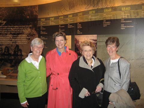Carole Shinnick, SSND; Cokie Roberts; Lindy Boggs (former US congresswoman, ambassador to the Vatican and Cokie's mother); and Annmarie Sanders, IHM at the Women & Spirit exhibit at the Smithsonian