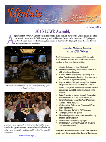 LCWR Newsletter -- October 2015