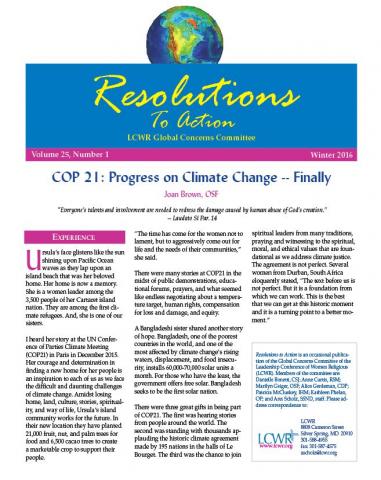 LCWR Resolutions to Action - Winter 2016